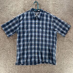 Pineapple Connection Hawaiian Shirt Men Medium Blue Plaid Button Up Adult Cotton